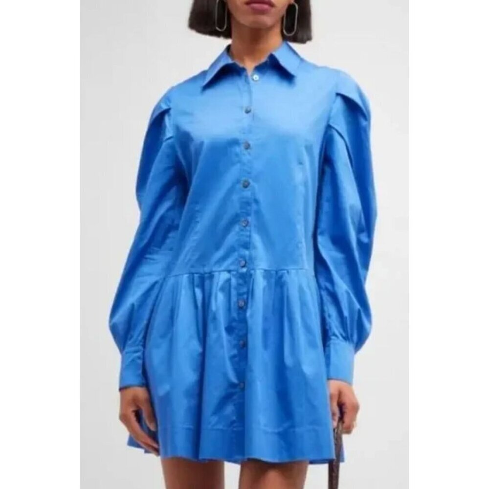 NWT HARSHMAN Esme Shirt Dress Indigo Blue Cotton Pleated Long Sleeve-sz Small